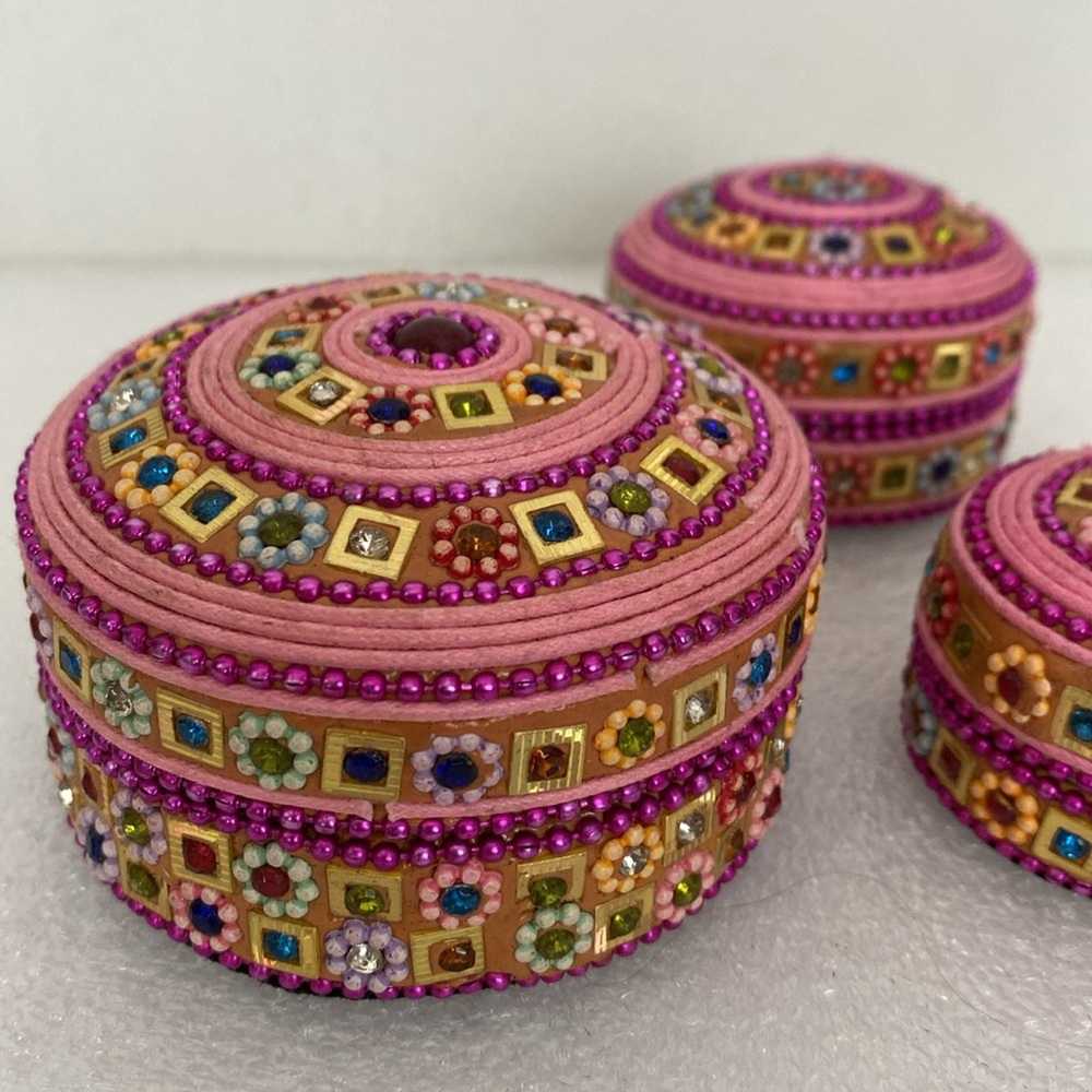 Decorative Set of handmade PINK & GOLD nesting jewelry gift boxes